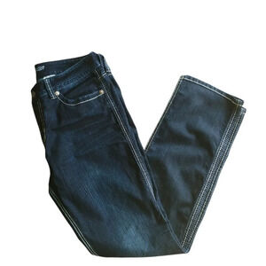 Warehouse One Dark Wash Embroidery High Rise Straight Leg Jeans 36 Regular
